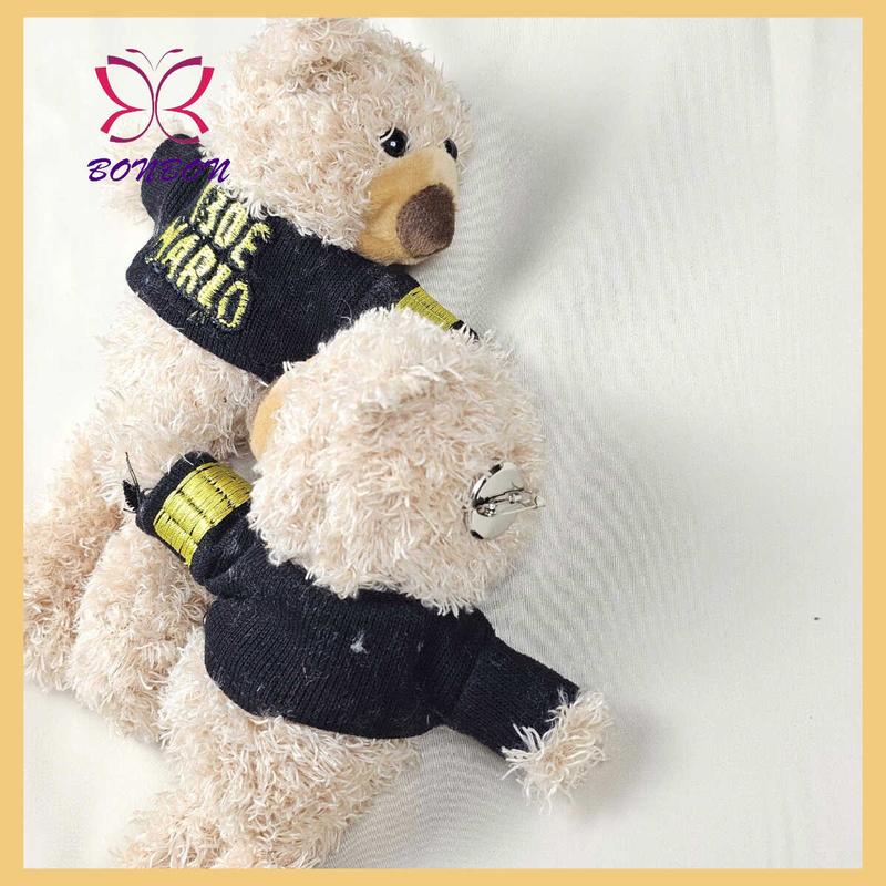 Ghim cài phụ kiện gấu teddy lông xù mặc áo đen cá tính- phụ kiện thời trang 3