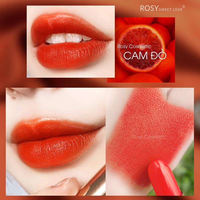 [Tặng Cọ Tán Son] Son Sáp Rosy, Son Màu Cam Đỏ, Son Cam Đỏ, Son Không Chì Cosmetic Nữ 2