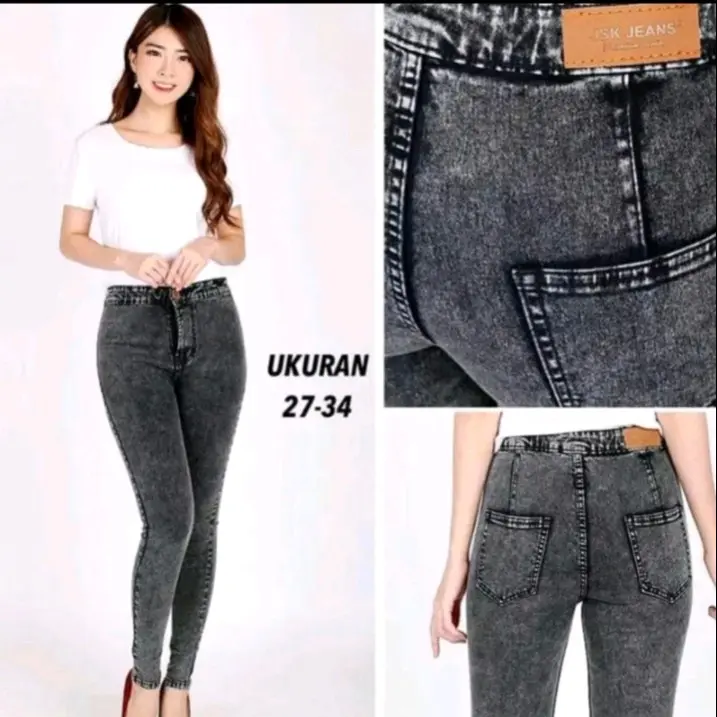 celana jeans wanita hight waist snow black dan snow blue Panjang Slim-fitting
