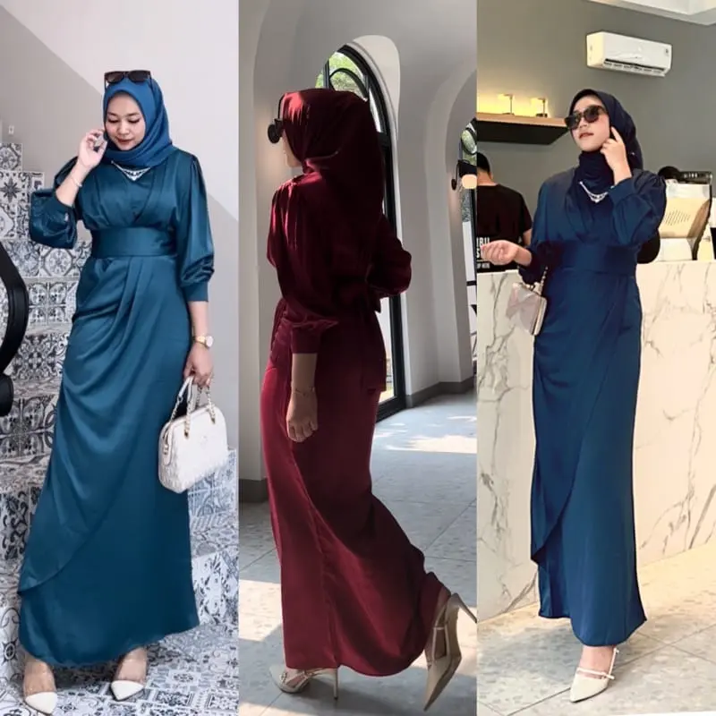 Nathali Dress Gamis Pesta Kondangan Bridersmaid Modern Jumbo Bahan Armani Silk L XL XXL