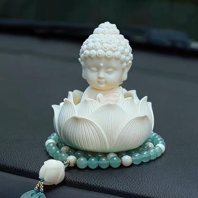 Tượng phật ngồi đài sen để ô tô bàn làm việc Tượng phật thích ca mâu ni tọa thiền bình an và tĩnh lặng