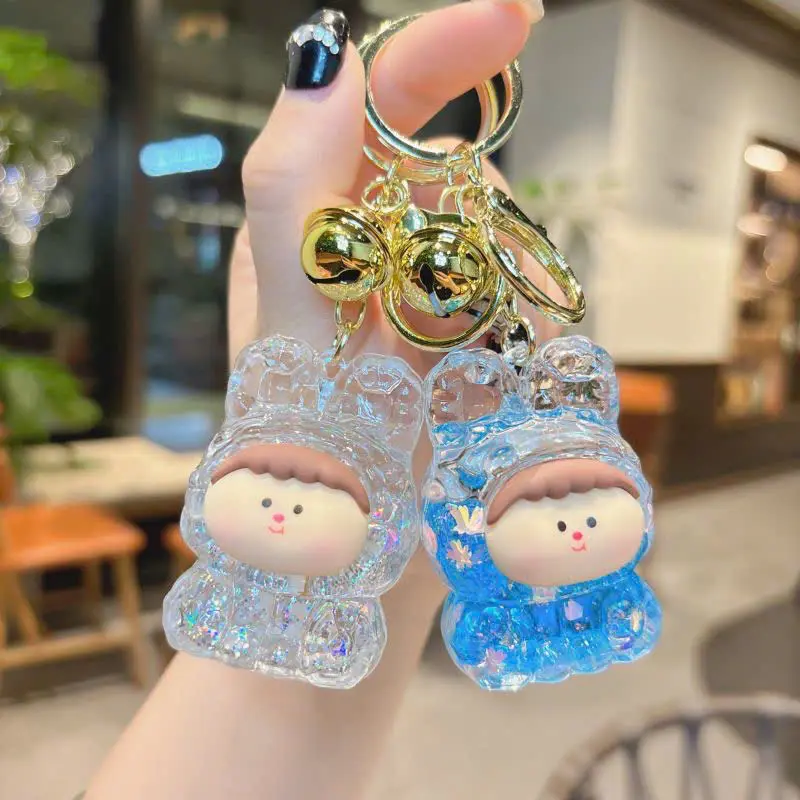 [SIZE TO] Móc Khóa Mô Hình Charm Nước Kim Tuyến Labubu Thỏ Rùa Decor Trang Trí 5
