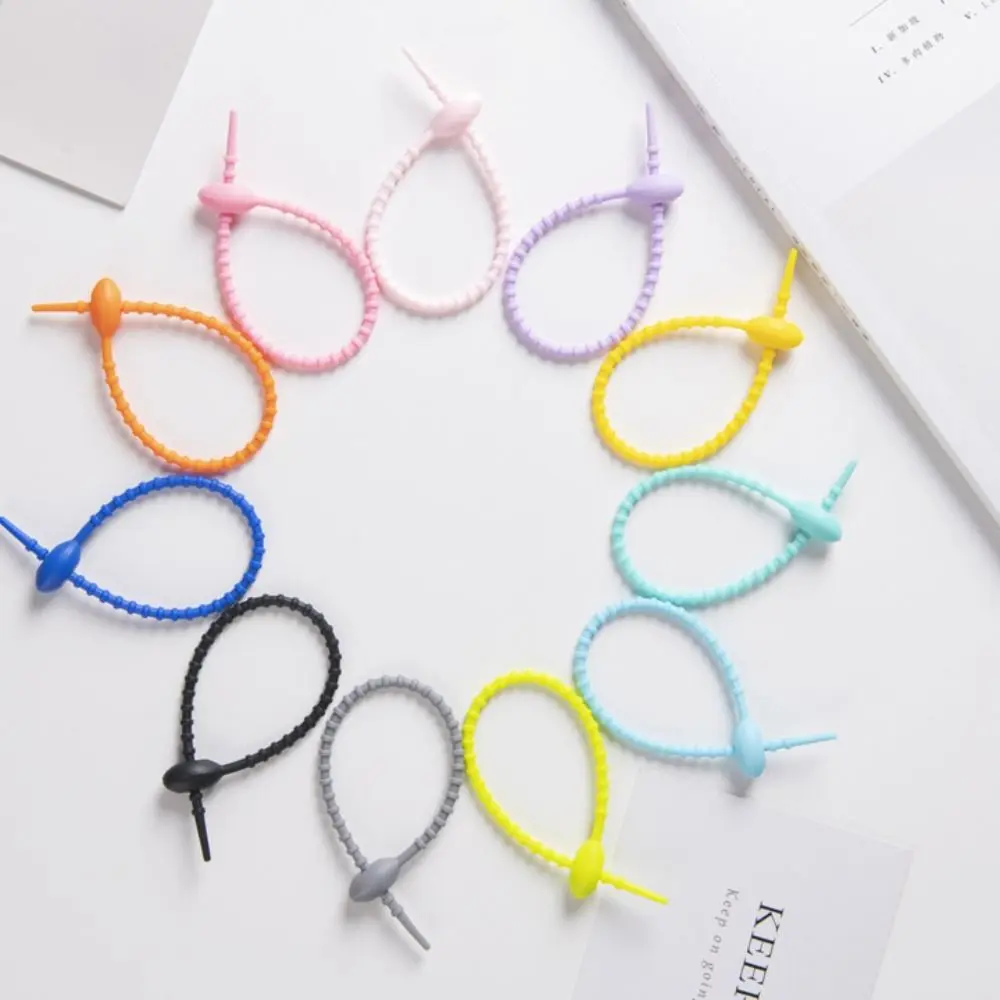 3 PCS Novel Candy Colors Silicone Tie Tadpole Shape Silicone Material Key Lanyard Reusable Live Buckle Cable Ties Bag Accessories Lanyard