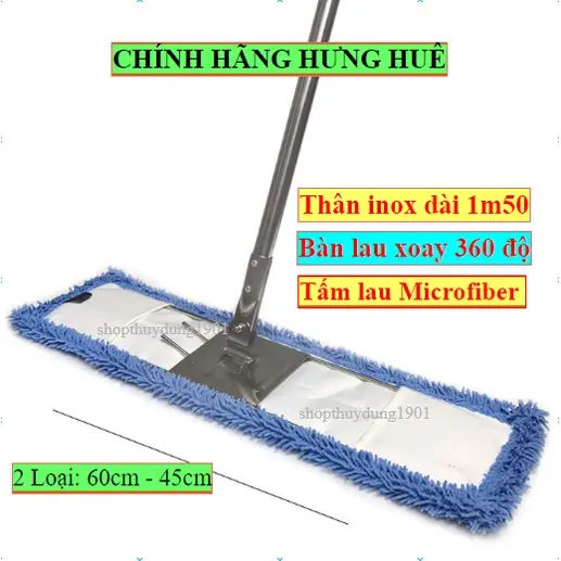 Chổi lau nhà công nghiệp 60cmx15cm chính hãng, đầu chổi xoay 360, Tấm lau san hô có thể tháo rời, lau cực sạch và nhanh
