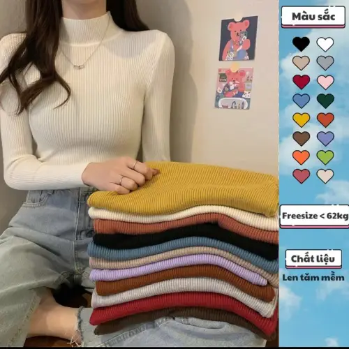Áo Len Tăm Cổ Lọ 3P - 7P Giữ Nhiệt Cho Nữ , Áo Len Tăm Giữ Nhiệt Nữ 14 Màu Cao Cấp Top Trắng Women Bơ