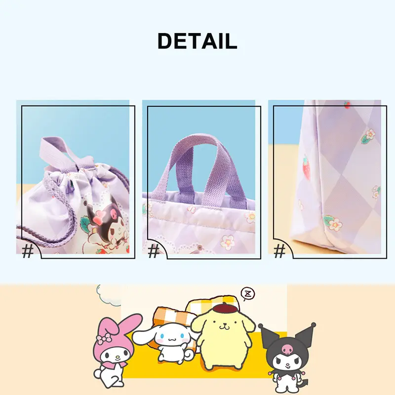 MINISO Sanrio Tas Makan Siang Lunch Bag Sanrio Characters Drawstring Bento Bag Kapasitas Besar Tahan Air Karakter 3