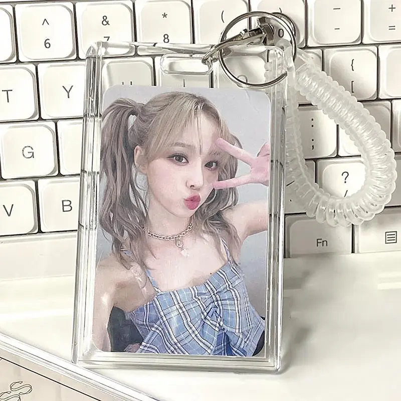 [Zyy]Acrylic Photocard Holder Kpop Idol Card Holder Transparent Photo Sleeves Portable ID Bus Card Protector Pendant Keychain