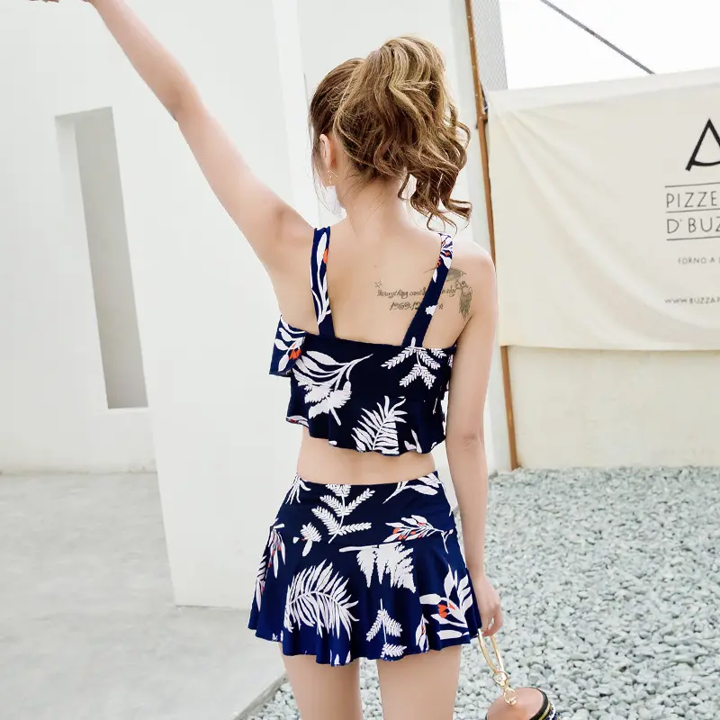 Set Baju Renang Bikini Pantai Wanita Model Split Motif Daun Print / Set Bikini Wanita Seksi Gaya Korea Impor / Swimsuit New Korean Fairy Style Lady Sexy Tight fitting High Waisted Slim / Korean Swimsuit Import Two Piece / Baju Renang Wanita Motif Daun 5