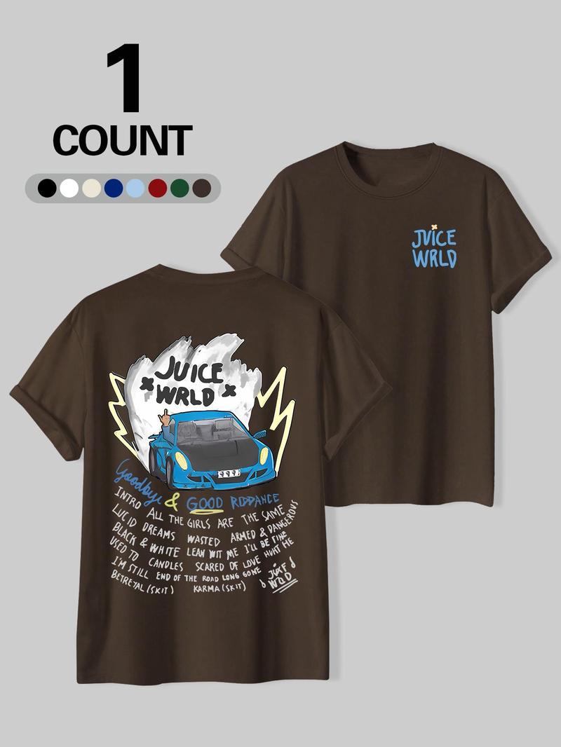 Product Introduction of Men's Regular Fit Cartoon Car Letter Print Round Neck Tee, Casual Short Sleeve Crew Neck T-shirt for Summer, Fashion Men's Top for Daily Wear 4