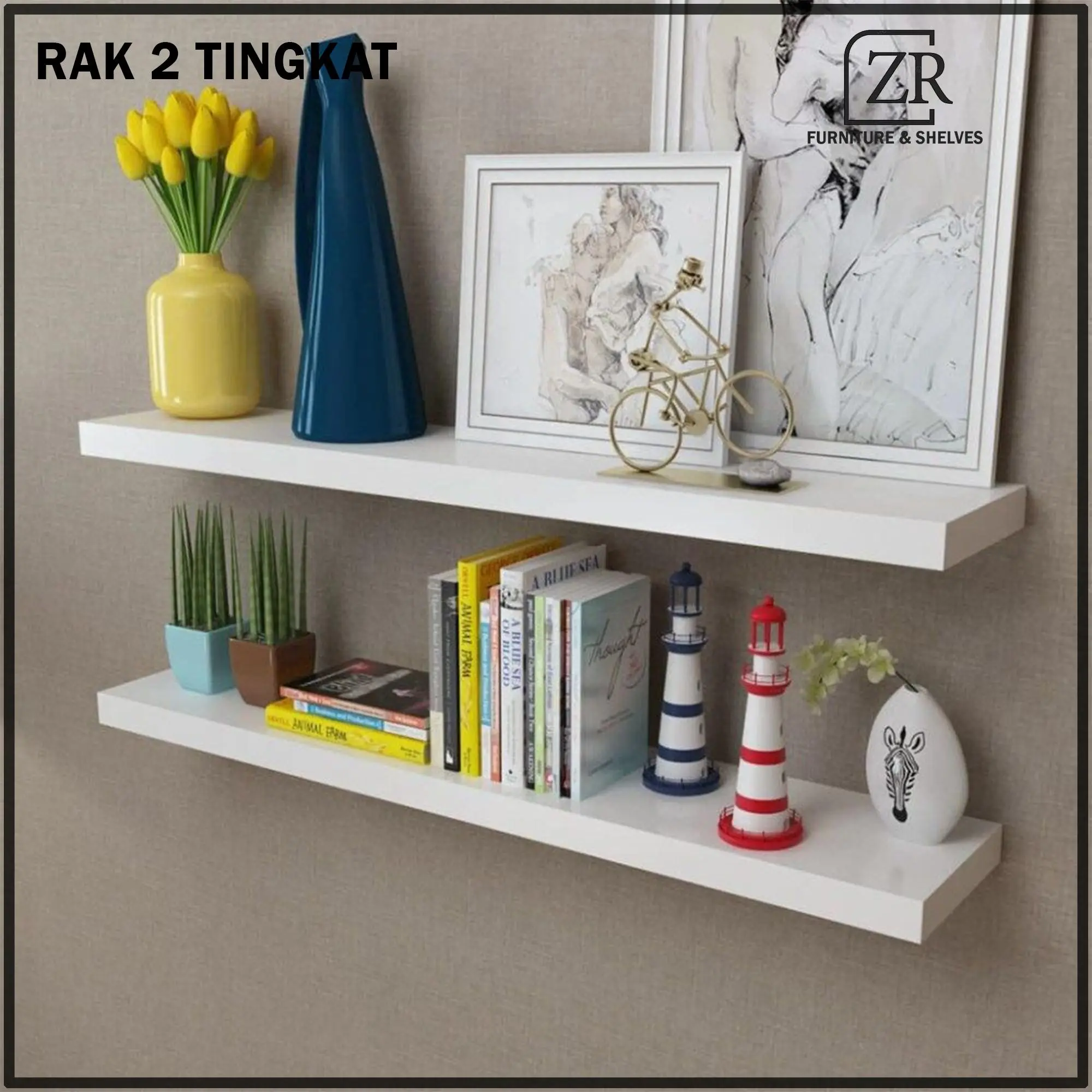Rak Minimalis Ruang Tamu Serbaguna Isi 2 Tingkat Variasi  Warna / Ukuran 50 X 10 Cm Dapur