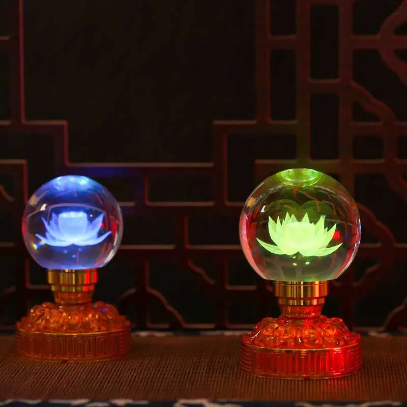 Lampu Harta Karun Kristal Berwarna-warni Teratai LED, Lampu Pemandangan Depan, Penjimatan Tenaga, Sesuai untuk Rumah, Lampu Perhimpunan Buddha, Menara Pagoda, Lampu Amal untuk Dewan Buddha, Memberkati Cahaya Lighting candle  light Islamic LED Night Home