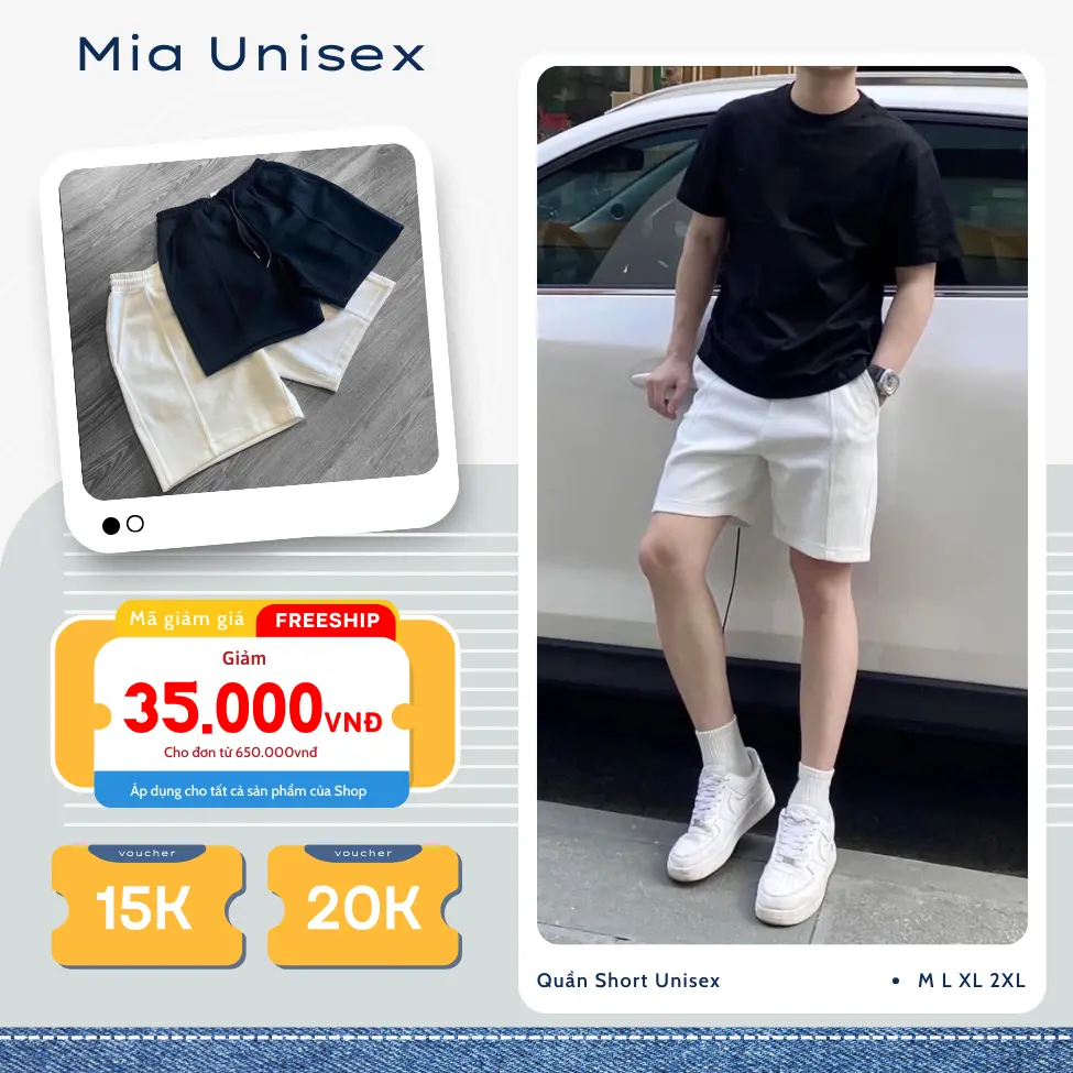 Quần short 100% cotton cao cấp, co dãn 4 chiều MIA UNISEX, quần đùi thể thao phong cách Hàn Quốc