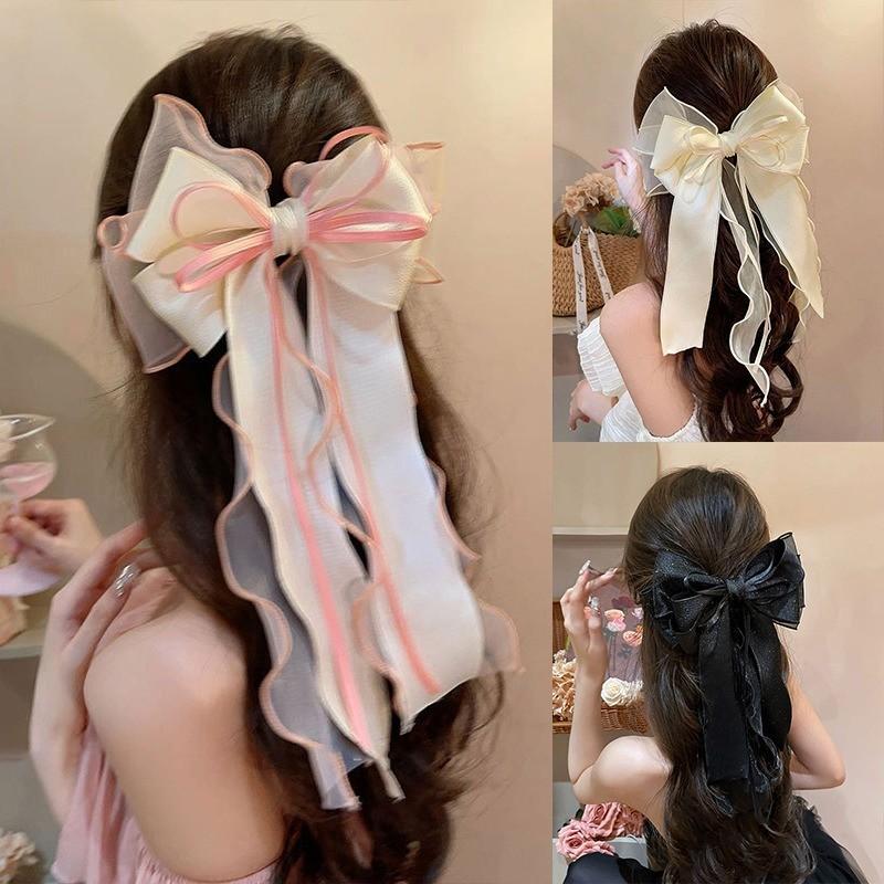 Kẹp Tóc Nơ Ruy Băng Lớn Phong Cách Hàn Quốc Kẹp Lò Xo Hợp Kim Lưới Kẹp Tóc Dành Cho Nữ Phụ Kiện Tóc