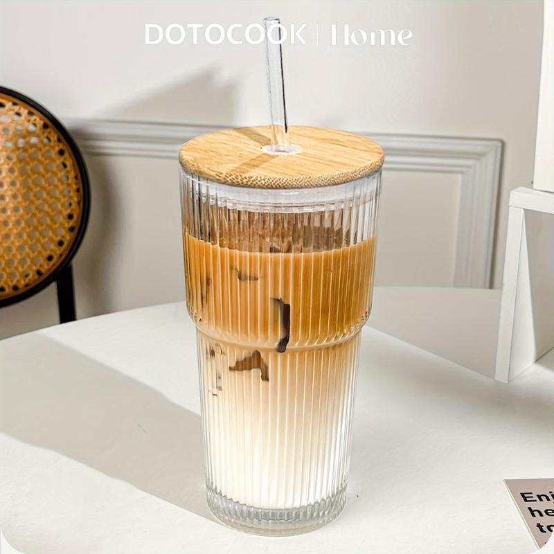 Product Introduction of Clear Glass Tumbler, 2 Counts Vintage Glass Cup with Bamboo Lid & Straw, Drinking Cup for Water, Iced Coffee, Juice, Milk Tea 4