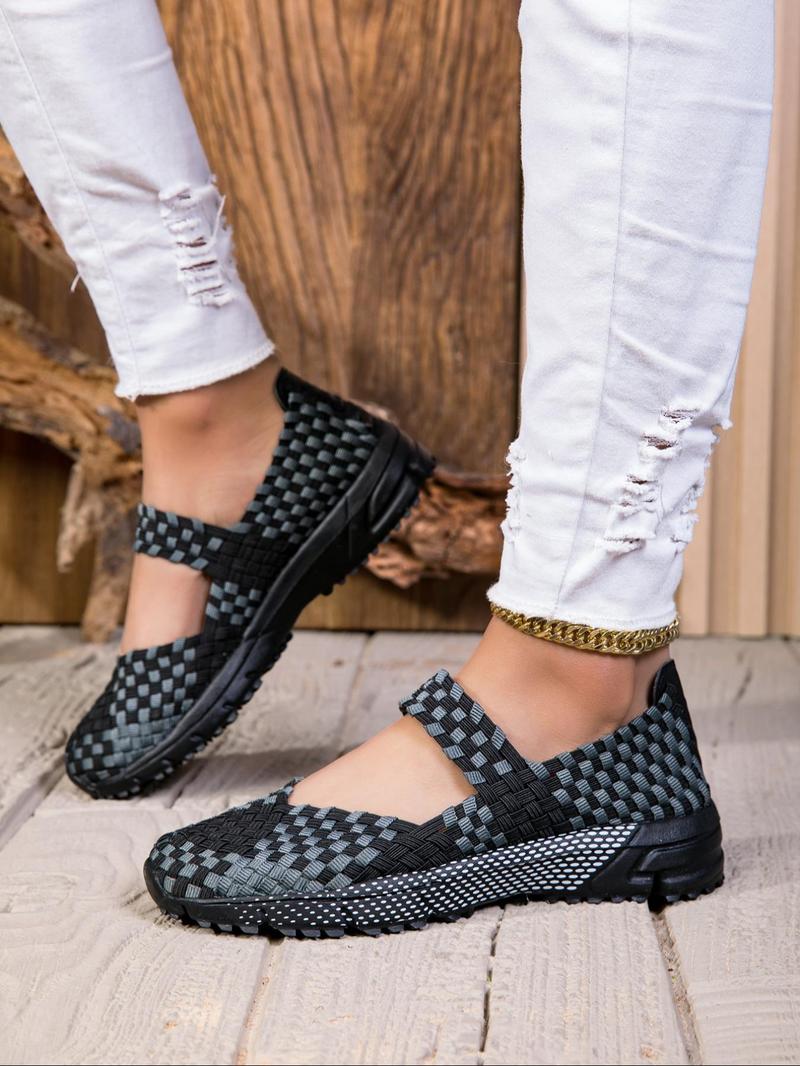 Product Introduction of Women's Boho Style Colorful Plaid Pattern Slip on Sandals, Casual Comfortable Flat Sandals for Summer, Female All-match Round Toe Shoes for Daily Wear, Girl 9