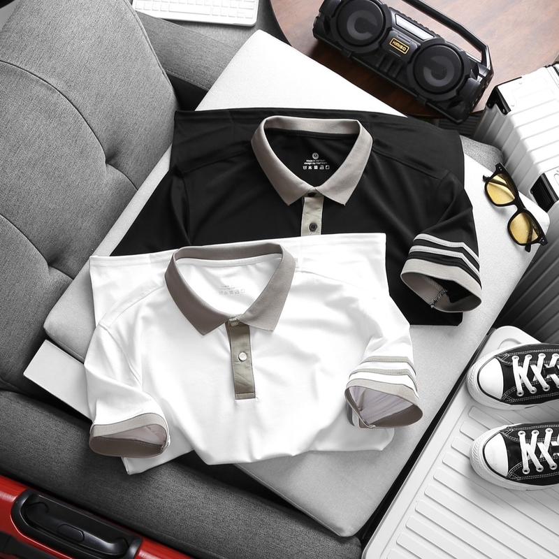 Áo Polo nam nữ ABFIT cổ bẻ thun CVC co dãn thoáng mát , hút mồ hôi , phối trơn viền ngắn tay trẻ trung cotton  Menswear Shirt trắng đen , cho bố A19 Nhung Tre Có Cổ