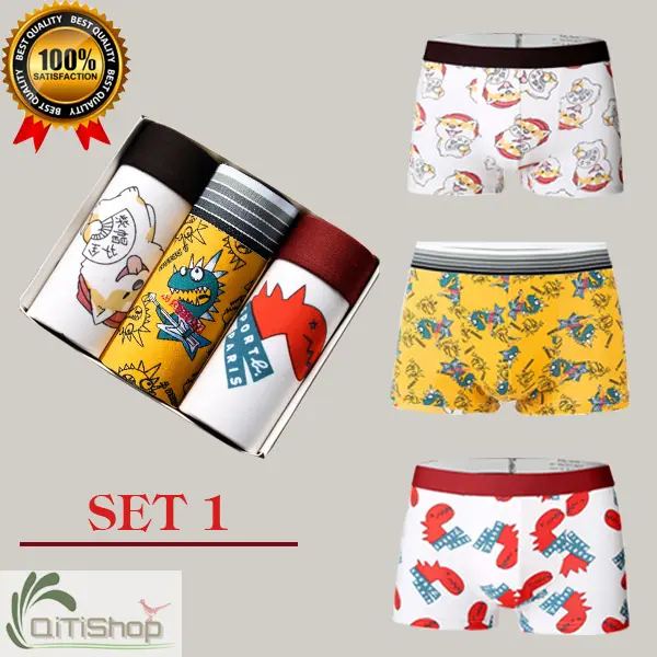 Hộp 3 Quần Sịp Đùi Nam Dễ Thương - Boxer Nam Thun Cotton Cap Cấp