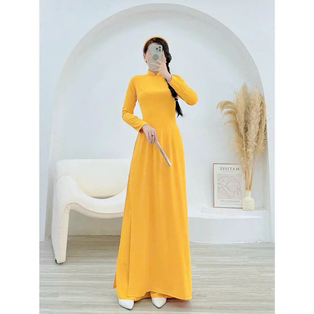 Áo dài lụa mỹ màu đỏ mềm mại  duyên dáng trẻ trung - Áo Dài HOA PHƯỢNG Women Nữ Kem Sen Dress Sò Tre Lịch Voan
