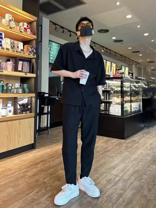 Bộ thun áo sơ mi kết hợp cùng quần baggy dành cho nam và nữ Menswear Jean Màu Trắng