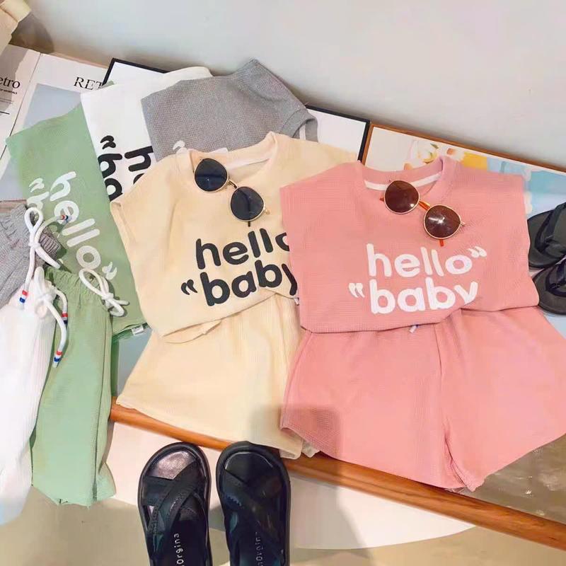 COMBO 3 Bộ đồ 3 lỗ bé gái mẫu HELLO BABY sz9-38kg chất su co dãn 4 chiều quần áo bé gái mùa hè 5