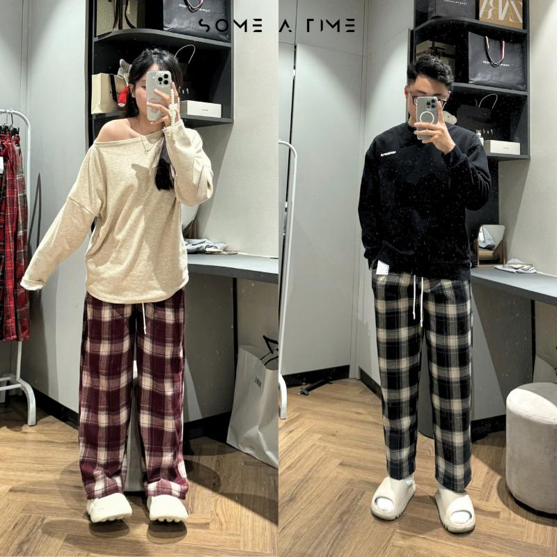 Product Introduction of Quần Kẻ Caro Ống Suông Rộng Sometime 8 Màu Nam Nữ Unisex Có Giải Rút Vải Không Xù Mặc Đi Chơi Đi Ngủ-CR01 Ong Menswear 1