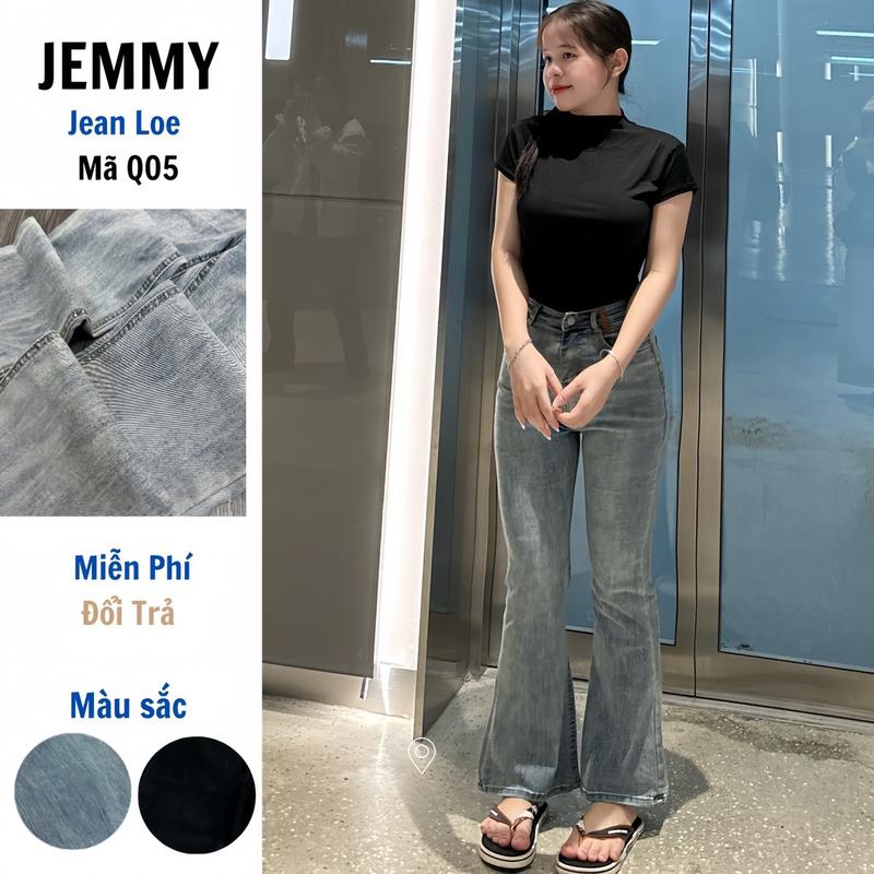 Quần Jean Loe ( MÃ Q-05 ) Chất Jean (Bò), Sẵn 2 Tông Màu xám nhạt ,đen trơn Dài 95cm Đủ Size ( S M L ) Vải Giãn Mềm Mịn (  Nữ Women Pants Kem Voi ) 1