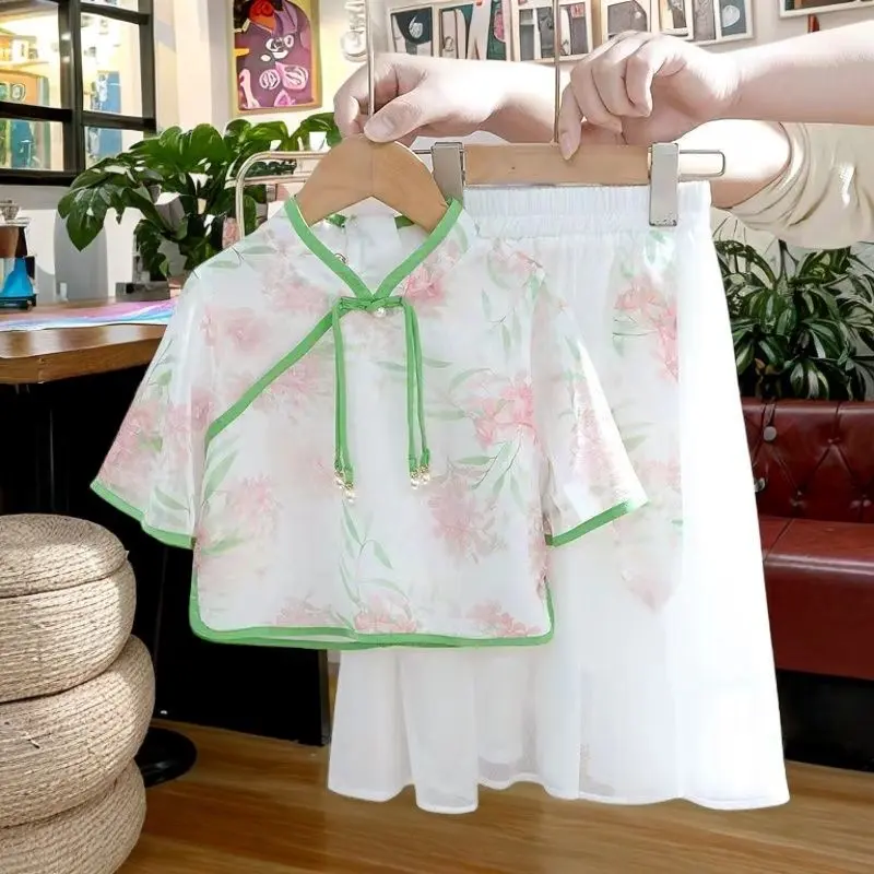 Váy Thường Ngày Cho Trẻ Em, Thời Trang Phong Cách Dân Tộc, Trang Phục Hán Phục Cho Bé Gái, Quần Áo Mùa Hè, Váy Hai Mảnh Hanfu, Mỏng Và Siêu Thanh Lịch, Váy Hán Phục Trung Quốc Cho Trẻ Em, Khuyến Mãi Mới 2024
