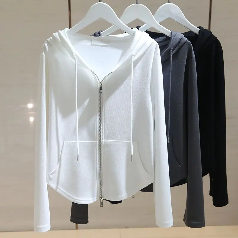 Pure Desire Hooded Long Sleeve Sweatshirt for Women Summer 2024 New Design Sense Zipper Cardigan Jacket Top Versatile Design