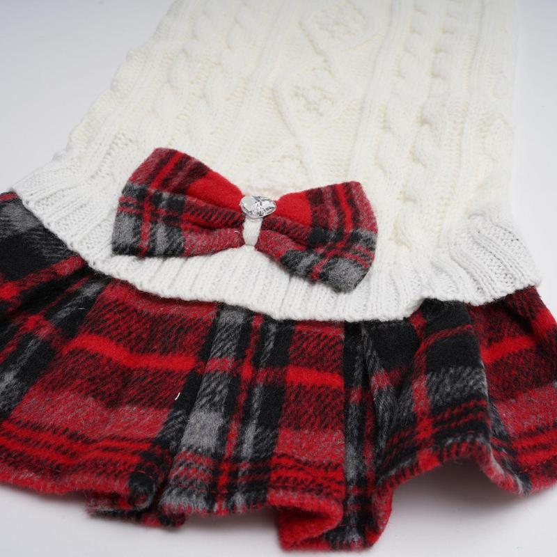 Dog & Cat Plaid Knitted Sweater Set, Cute Knitwear Sweater with Bow Decor, Pet Clothes for Small Medium Dogs & Cats 5