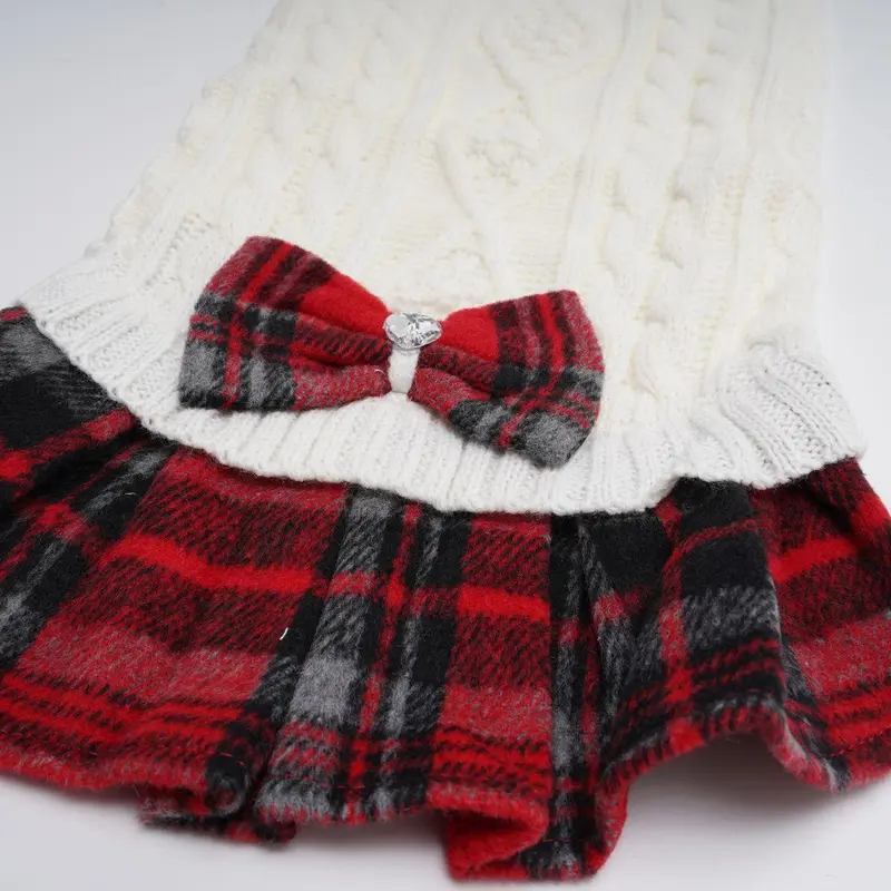 Dog & Cat Plaid Knitted Sweater Set, Cute Knitwear Sweater with Bow Decor, Pet Clothes for Small Medium Dogs & Cats 5