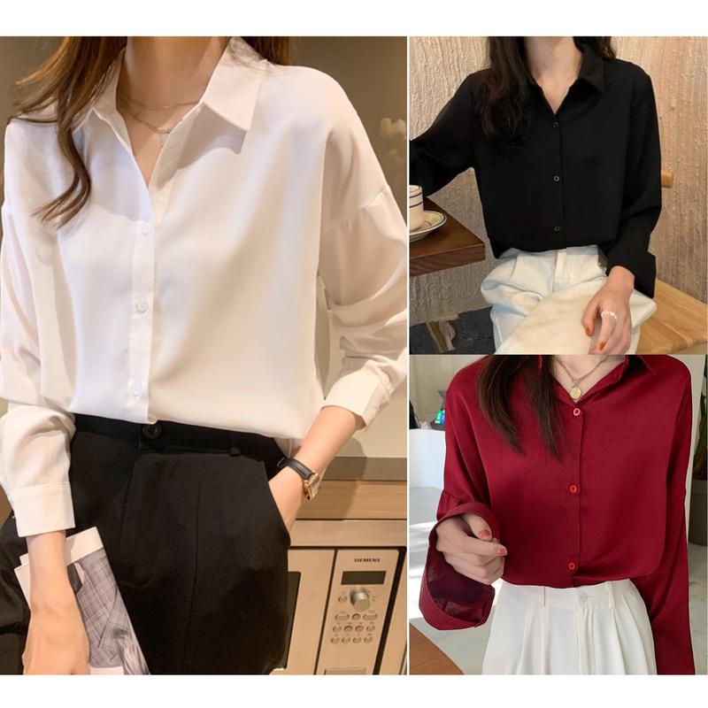 Áo sơ mi nữ form rộng đi học đi làm đi chơi tay dài nhiều màu sắc vải lụa mềm mịn không nhăn thấm hút mồ hôi Từ 40-85kg  Women Top