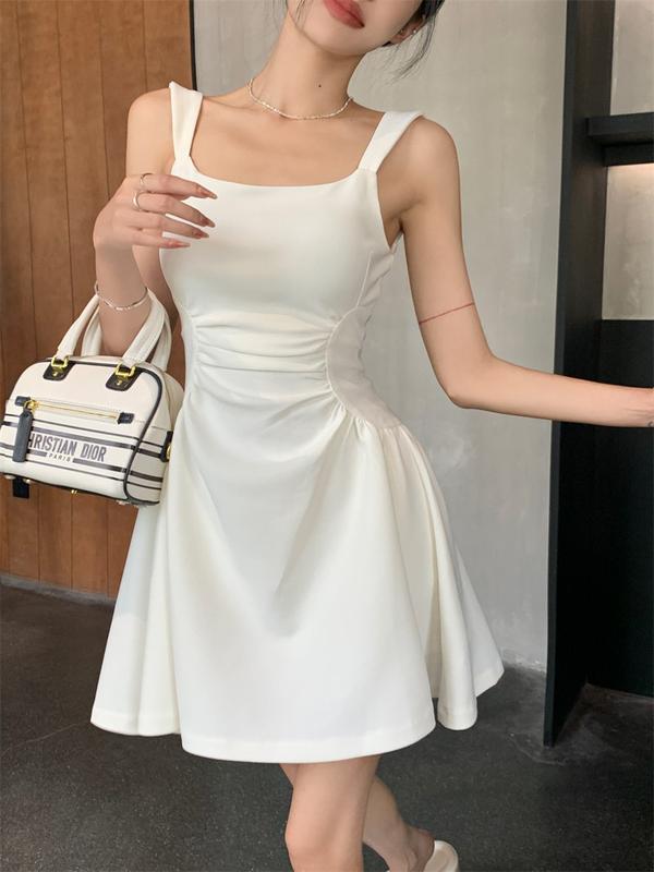 Product Introduction of French Hepburn style elegant dress slim white dress WOMEN'S early spring high-grade pure waist A- line suspension dress 8