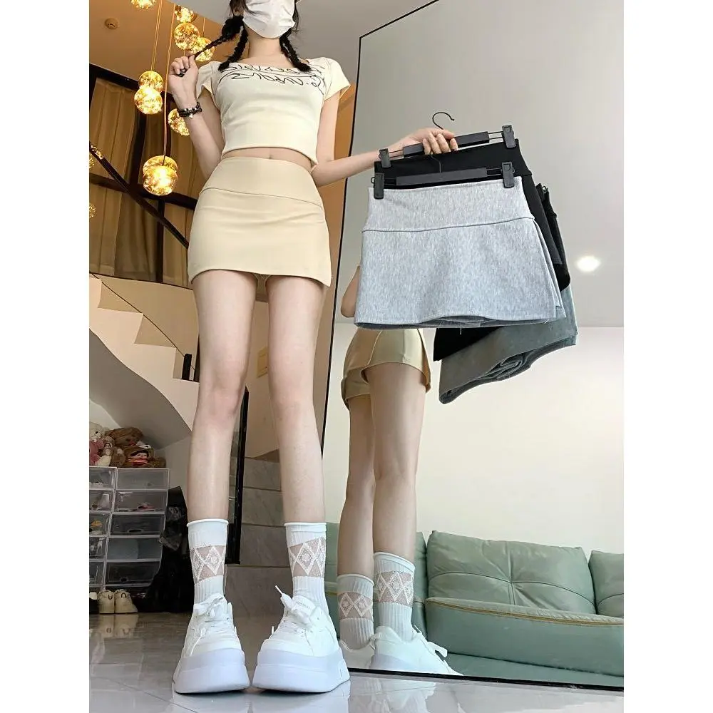 Hot Girl Style Side Slit A- line Skirt Women's High Waist Skirt Summer Anti-Emptied Pantskirt Skirt Womenswear Bottom Lingerie Comfort