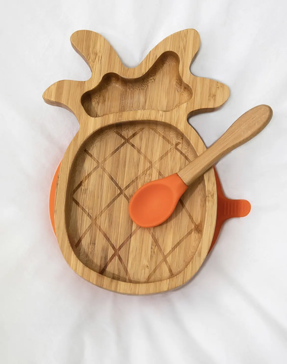 Pineapple bamboo suction plate and spoon set weaning