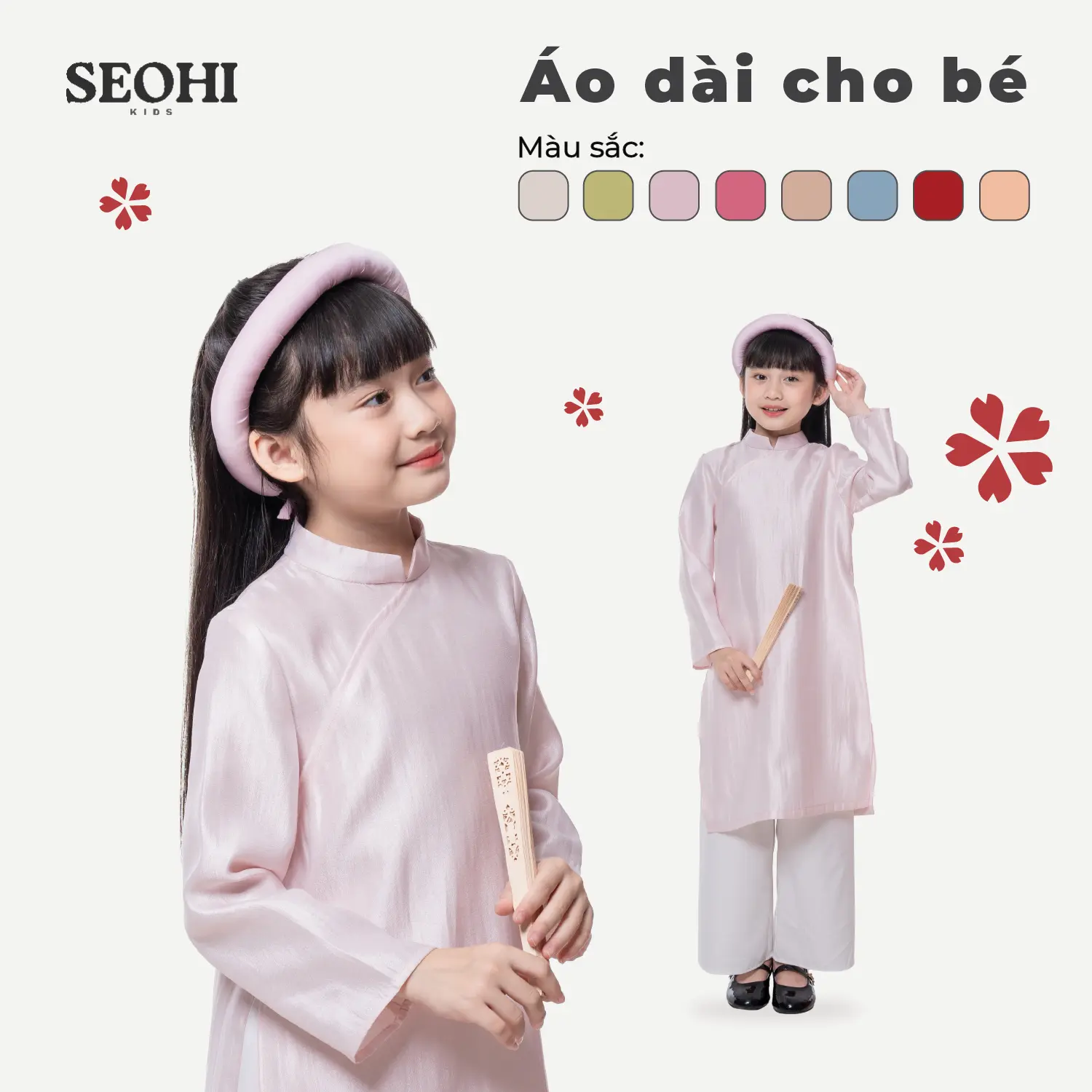 [TẶNG THÊM 1 ÁO DÀI TAY WA018]  Áo dài Tết cho bé SEOHI đủ size 13-36kg (Mã TAD001)