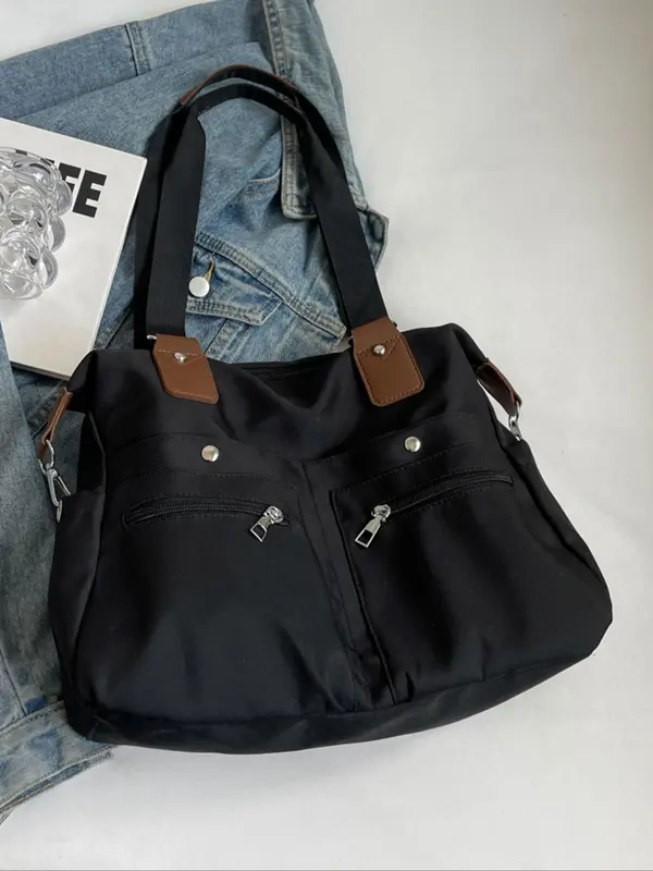 Women's Solid Color Tote Bag, Fashionable Large Capacity Shoulder Bag for Daily Used, Casual Trendy Versatile High-quality Daily Commuting Bag, Girl Fashionable Shopping Bag 5