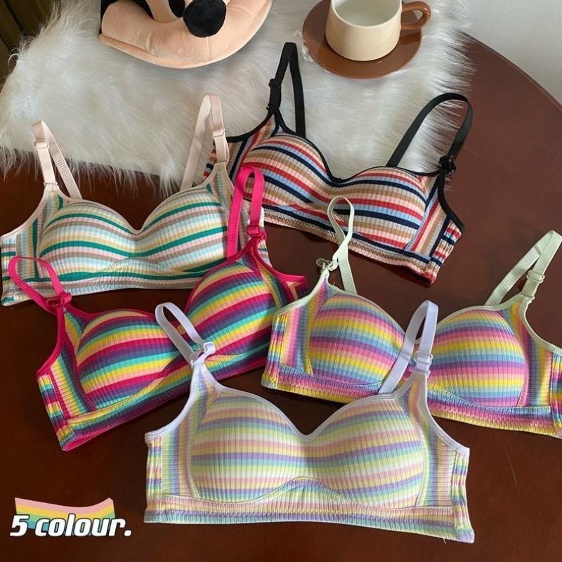 Seamless Bra Rainbow Striped Gathering Bottom Bra for Women Elegant ...