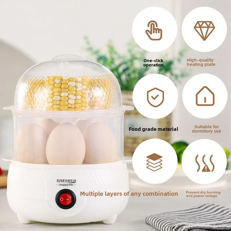 Egg Steamer Anti-Dry Burn Automatic Power Off Multifunctional Household Egg Cooker Small Egg Steaming Device Breakfast Mini Automatic 1