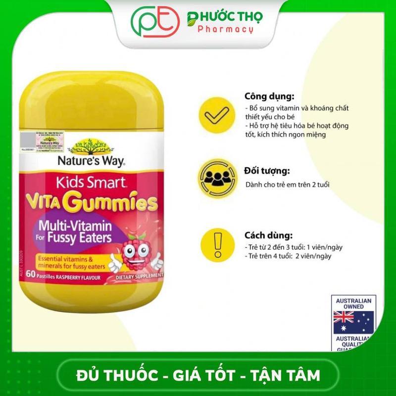 Vita Gummies Multi Vitamin For Fussy Eaters - Kích thích ăn ngon, hỗ trợ hệ tiêu hóa cho trẻ (Hộp 60 viên) 0