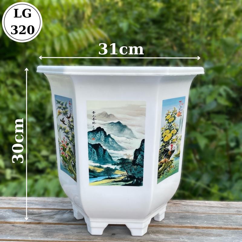   3 Cái  Chậu Nhựa Lục Giác In 320  31x30  