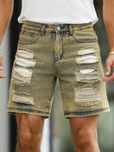 Men's Regular Fit Solid Color Distressed Ripped Denim Shorts, Casual Comfy American Retro Shorts for Summer, Fashion Men's Bottoms for Daily Wear, Cotton