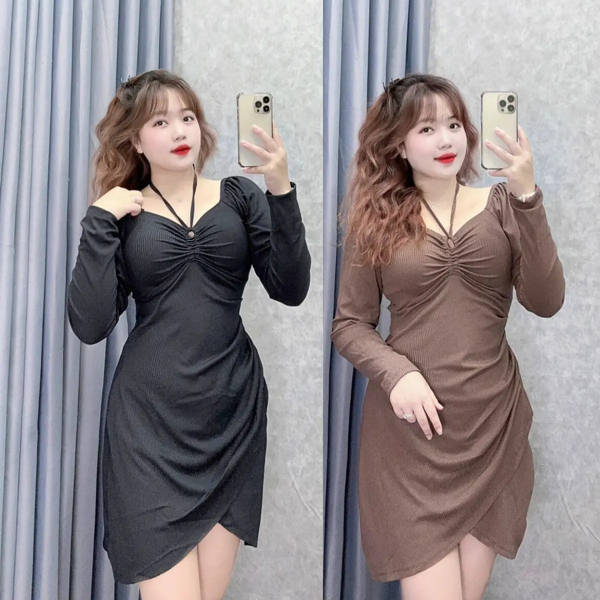 Đầm thiết kế tay dài bigsize, đầm body ôm tôn dáng phù hợp với mọi mùa, đầm dành cho nàng Chuppy (60-95kg), đầm gân mềm mịn, co giản tốt- G214 Nữ Dress Women