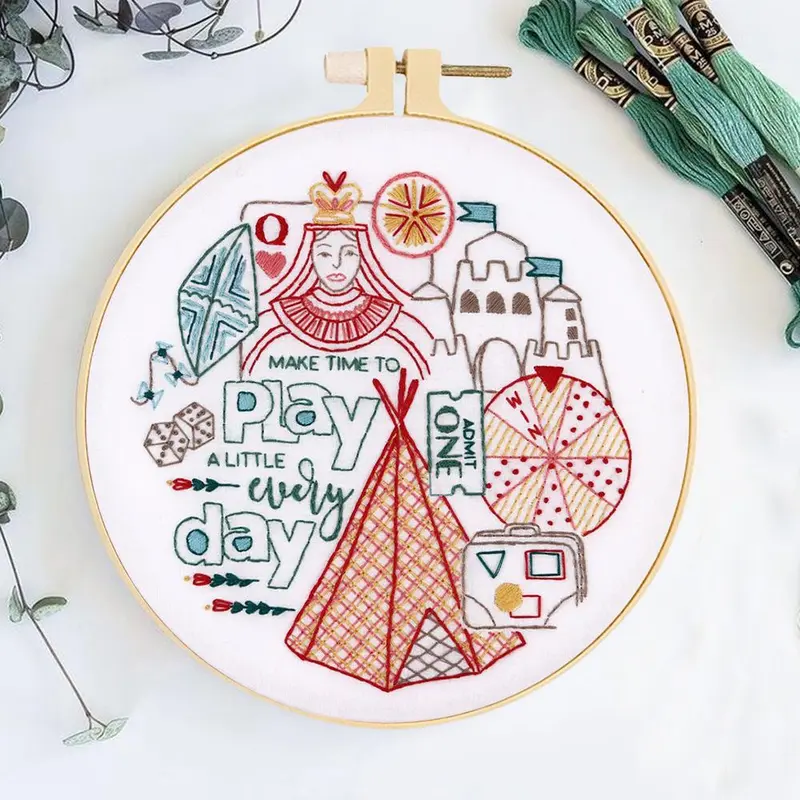 Tent Embroidery Kit, DIY Embroidery Kit with Hoop, Including Patterns, Threads, Needles, and Instructions for Crafting 4