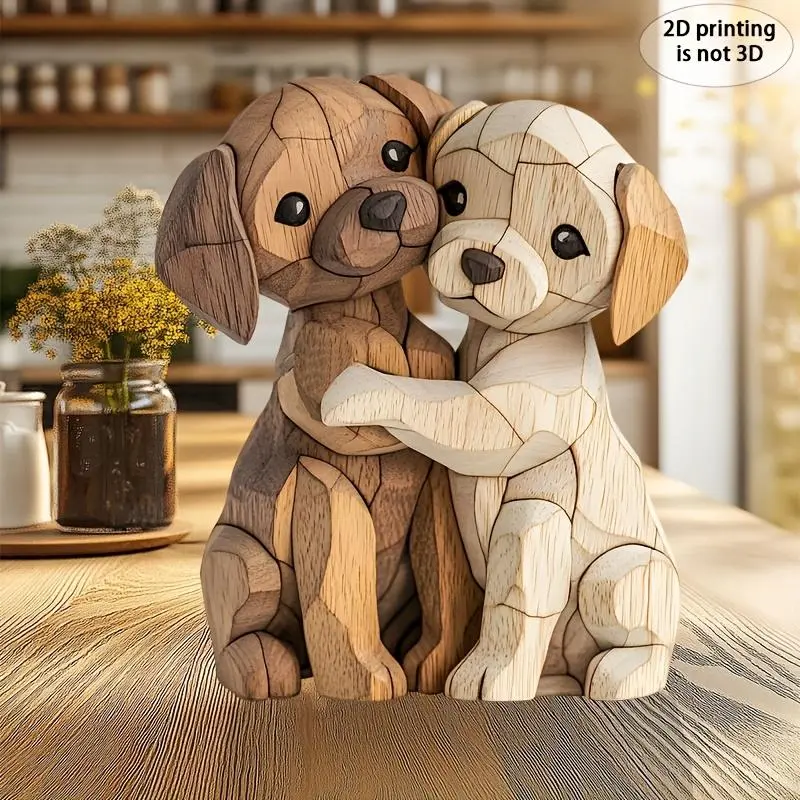 Wooden Dog Statue, Cute Dog Figurine, Home Decor Ornament, Unique Gift for Pet Animal Lovers, Desktop Decoration for Home Office