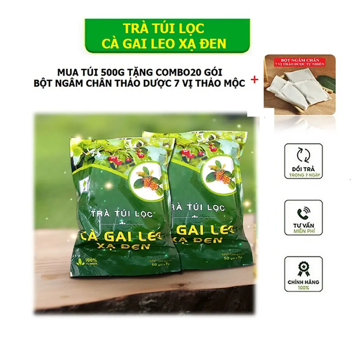 Trà Cà Gai Leo Xạ Đen Túi Lọc Tiện Dụng Gói 500Gram Tặng 20 Gói Bột Ngâm Chân - Nước Trà Tea Chè