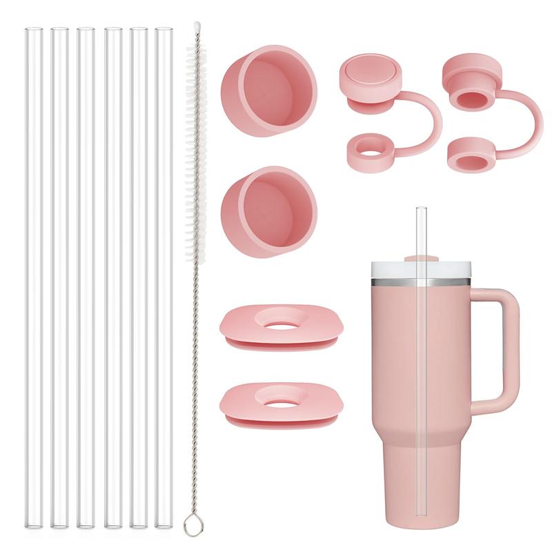 Drinkware Accessories Durable Reusable Straw Set, 7 Counts/set 6 Counts Straw & 1 Count Cleaning Brush, Portable Replacement Straw for 40oz & 30oz Water Bottle Tumbler 8