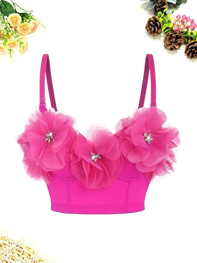 Product Introduction of Triangle Cup Underwire Backless Bra with Rose Red Flower Petals and Diamonds  Bras Outside Fishbone Inner Bralette 4