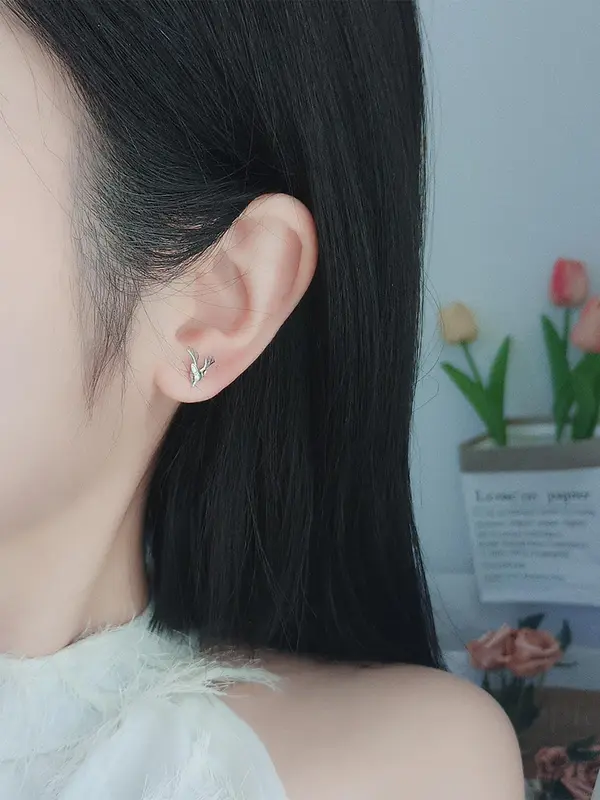 925 Sterling Silver Cute Deer Design Stud Earrings, Fashionable Earrings for Women & Girls, Trendy All-match & Exquisite Jewelry for Birthday Gift 3