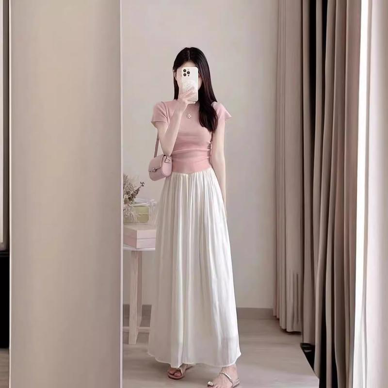 Bộ Đồ Muối Nhỏ Phong Cách Mùa Hè, Áo ngắn Tay Và Váy Màu Hồng, Thanh Lịch Và Nhẹ Nhàng, Phong Cách Cổ Điển Trưởng Thành Nhẹ Nhàng, Bộ Đồ Hai Mảnh, Dành Cho Nữ 1