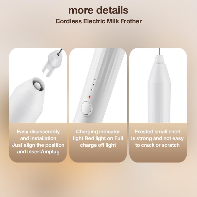 Product Introduction of Type-C Speed Adjustable Milk Frother Handheld Electric Foam Maker Rechargeable Mixer with 2 Stainless Steel Whisks 8